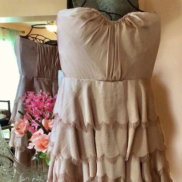 REBECCA TAYLOR CHAMPAGNE EYELASH BUSTIER DRESS 6 NWT - Picture 4 of 12